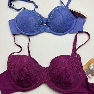 NWT Bundle 2pc Lily of France Gilligan O"malley Bras Size 36A Padded Lace